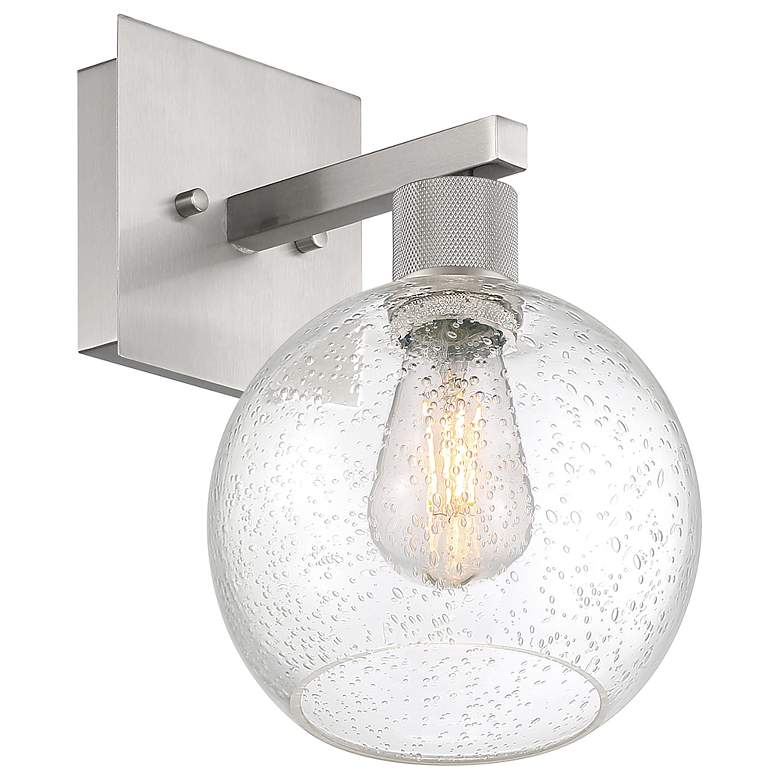 Image 4 Port Nine Burgundy E26 LED Wall Sconce - Brushed Steel - Seeded Glass more views
