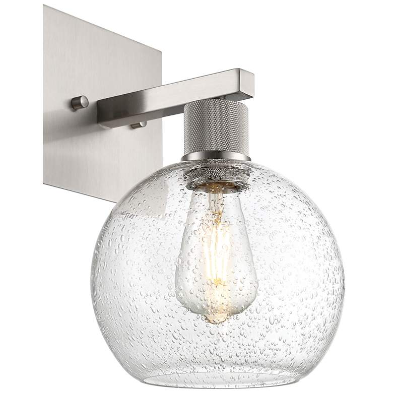 Image 5 Port Nine Burgundy E26 LED Wall Sconce - Brushed Steel - Seeded Glass more views