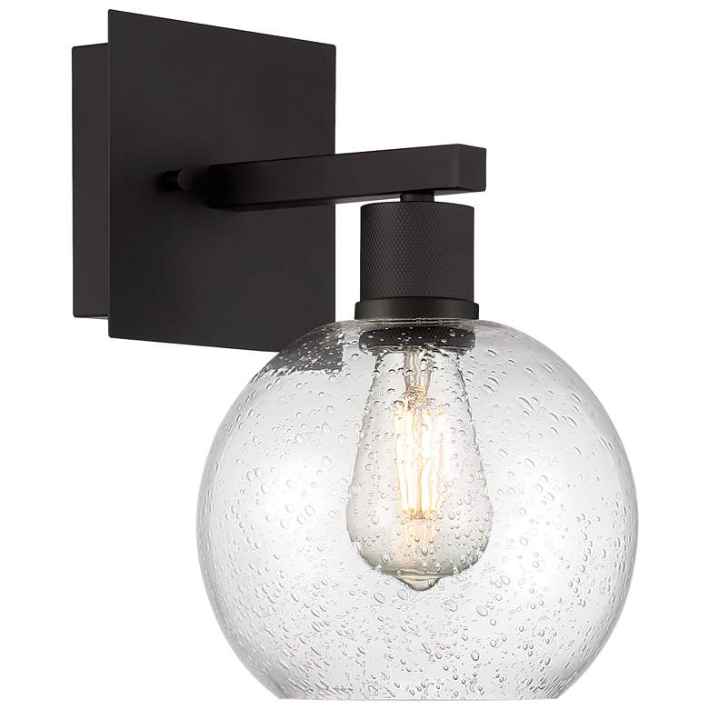 Image 1 Port Nine Burgundy E26 LED Wall Sconce - Matte Black - Seeded Glass