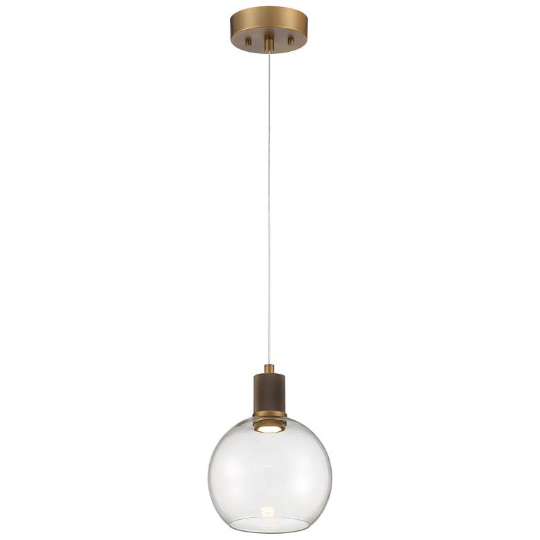 Image 1 Port Nine Burgundy LED Pendant - Antique Brushed Brass - Clear Glass