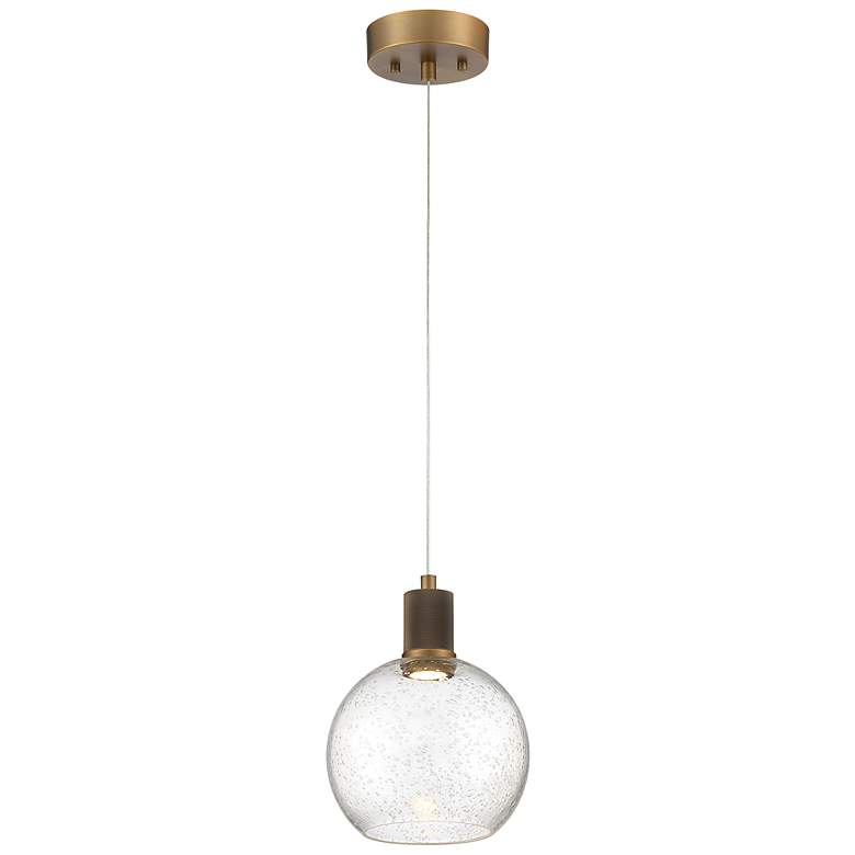 Image 1 Port Nine Burgundy LED Pendant - Antique Brushed Brass - Seeded Glass
