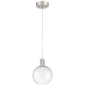 Image1 of Port Nine Burgundy LED Pendant - Brushed Steel Finish - Clear Glass