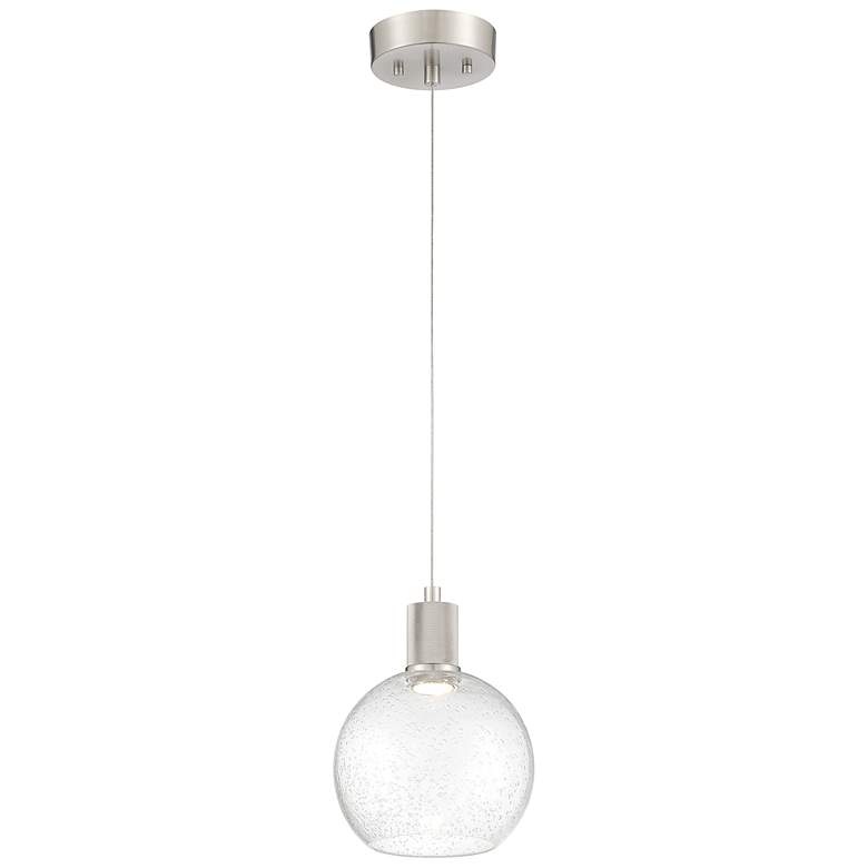 Image 1 Port Nine Burgundy LED Pendant - Brushed Steel Finish - Seeded Glass
