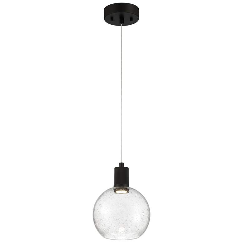 Image 1 Port Nine Burgundy LED Pendant - Matte Black Finish - Seeded Glass