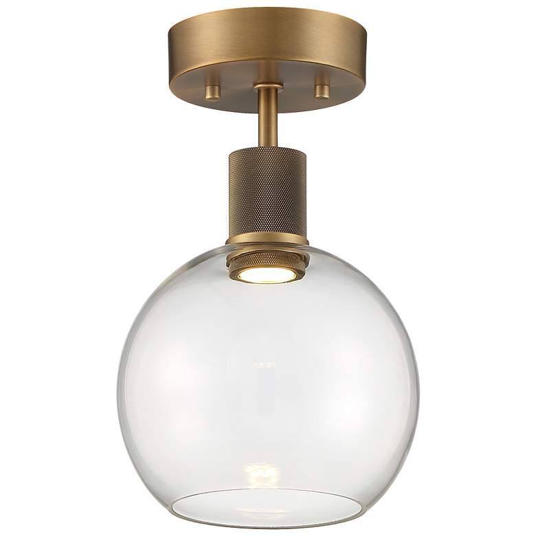 Image 1 Port Nine Burgundy LED Semi-Flush - Antique Brushed Brass - Clear Glass