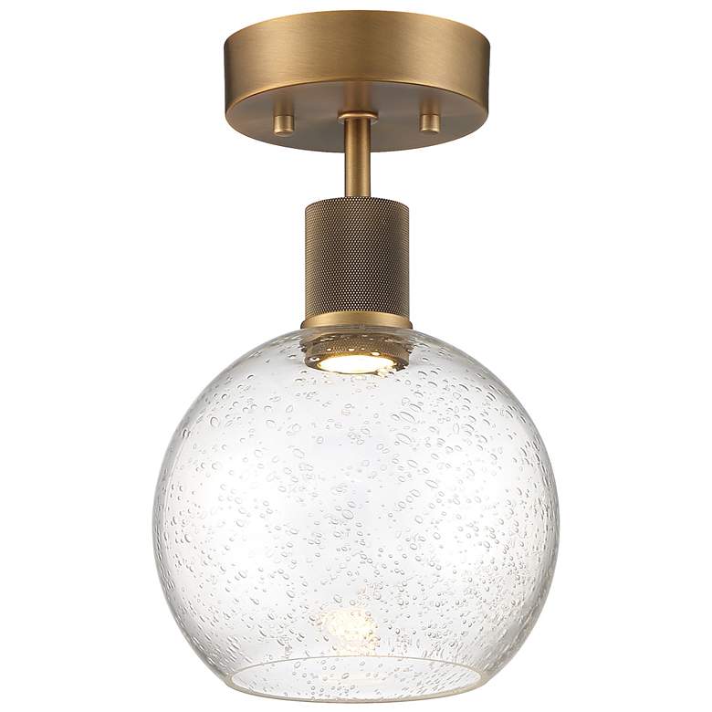 Image 1 Port Nine Burgundy LED Semi-Flush - Antique Brushed Brass - Seeded Glass