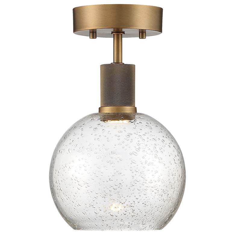 Image 2 Port Nine Burgundy LED Semi-Flush - Antique Brushed Brass - Seeded Glass more views