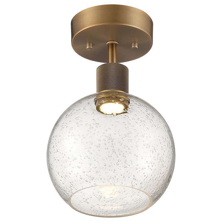 Image 3 Port Nine Burgundy LED Semi-Flush - Antique Brushed Brass - Seeded Glass more views