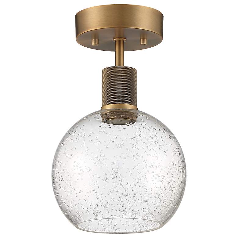Image 4 Port Nine Burgundy LED Semi-Flush - Antique Brushed Brass - Seeded Glass more views