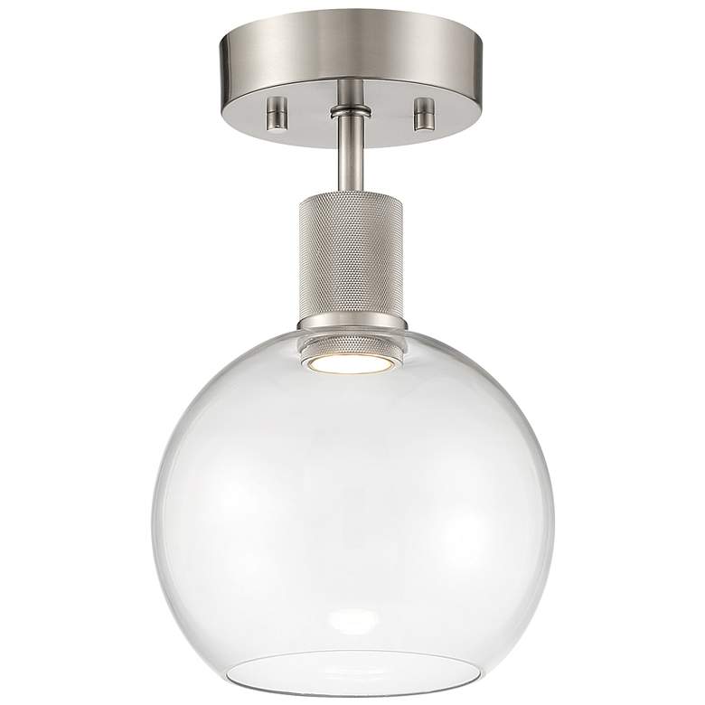 Image 1 Port Nine Burgundy LED Semi-Flush - Brushed Steel - Clear Glass