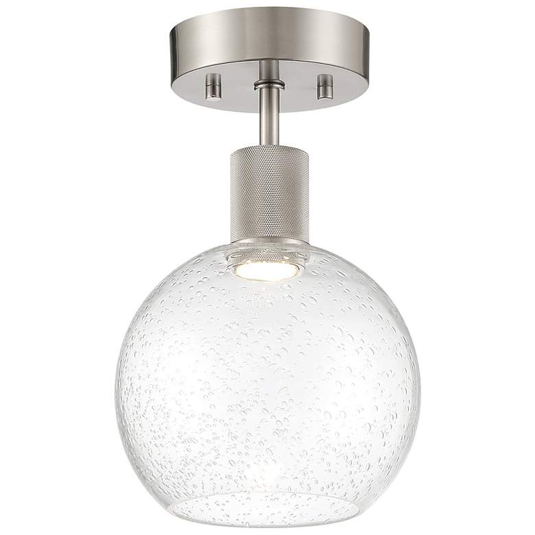 Image 1 Port Nine Burgundy LED Semi-Flush - Brushed Steel - Seeded Glass