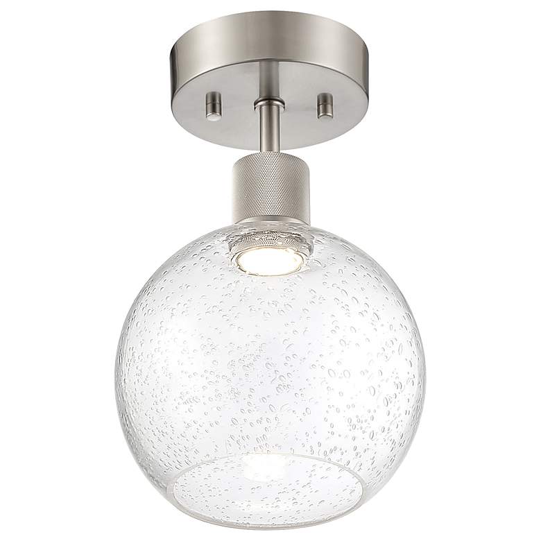 Image 3 Port Nine Burgundy LED Semi-Flush - Brushed Steel - Seeded Glass more views