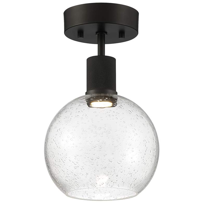 Image 1 Port Nine Burgundy LED Semi-Flush - Matte Black - Seeded Glass