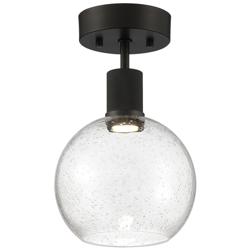 Port Nine Burgundy LED Semi-Flush - Matte Black - Seeded Glass