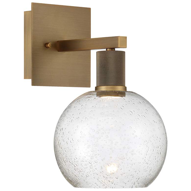 Image 1 Port Nine Burgundy LED Wall Sconce - Antique Brushed Brass - Seeded Glass
