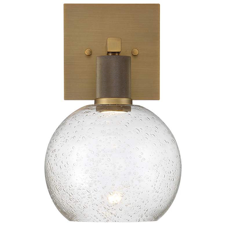 Image 2 Port Nine Burgundy LED Wall Sconce - Antique Brushed Brass - Seeded Glass more views