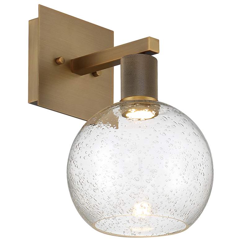 Image 4 Port Nine Burgundy LED Wall Sconce - Antique Brushed Brass - Seeded Glass more views