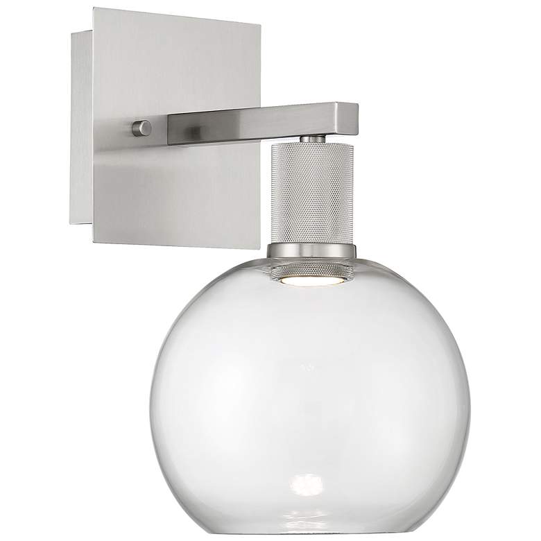 Image 1 Port Nine Burgundy LED Wall Sconce - Brushed Steel - Clear Glass