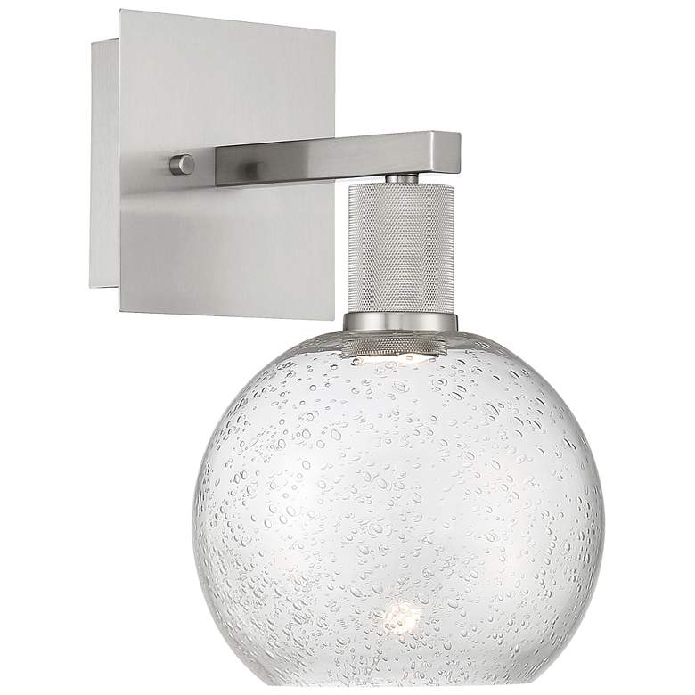 Image 1 Port Nine Burgundy LED Wall Sconce - Brushed Steel - Seeded Glass