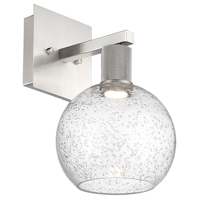 Image 4 Port Nine Burgundy LED Wall Sconce - Brushed Steel - Seeded Glass more views
