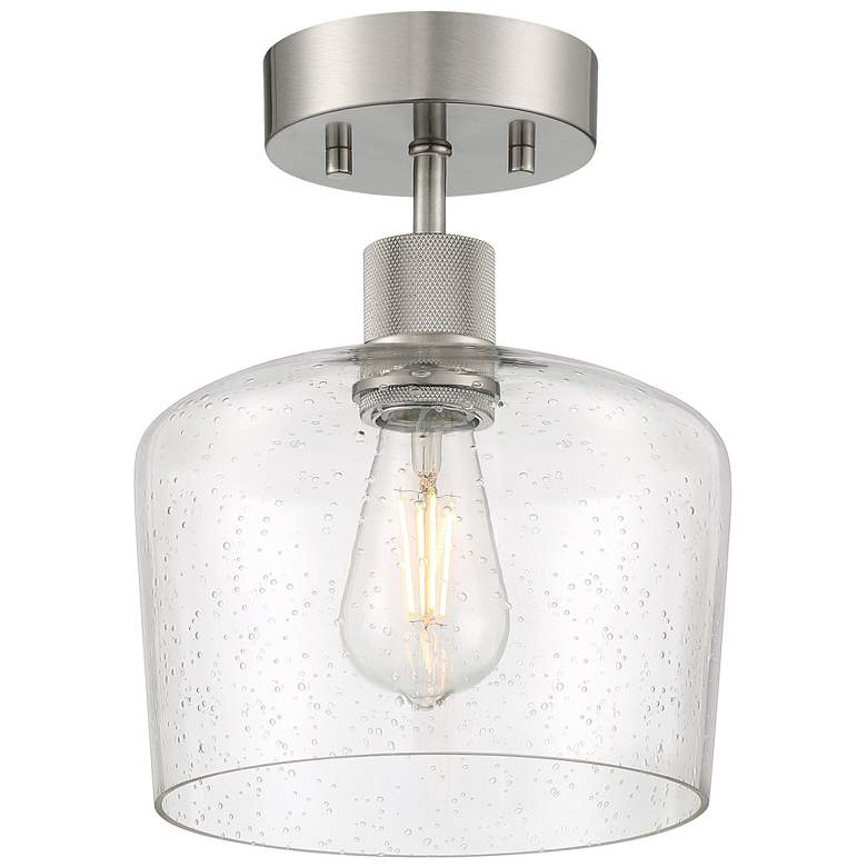 Image 1 Port Nine Chardonnay E26 LED Semi-Flush - Brushed Steel - Seeded Glass