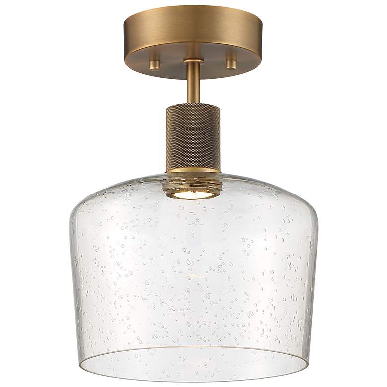 Image 1 Port Nine Chardonnay LED Semi-Flush - Antique Brushed Brass - Seeded Glass