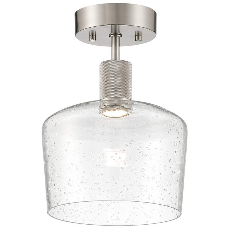 Image 1 Port Nine Chardonnay LED Semi-Flush - Brushed Steel - Seeded Glass