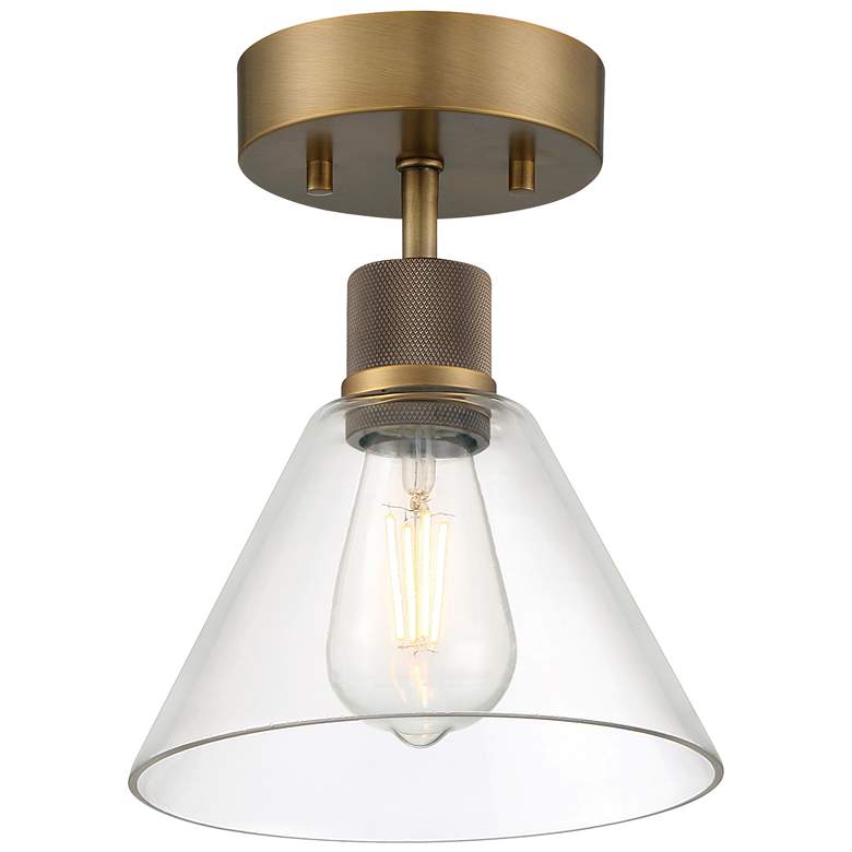 Image 1 Port Nine Martini E26 LED Semi-Flush - Antique Brushed Brass - Clear Glass