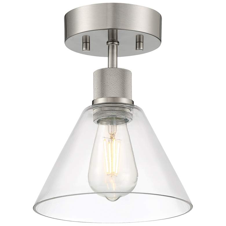 Image 1 Port Nine Martini E26 LED Semi-Flush - Brushed Steel - Clear Glass