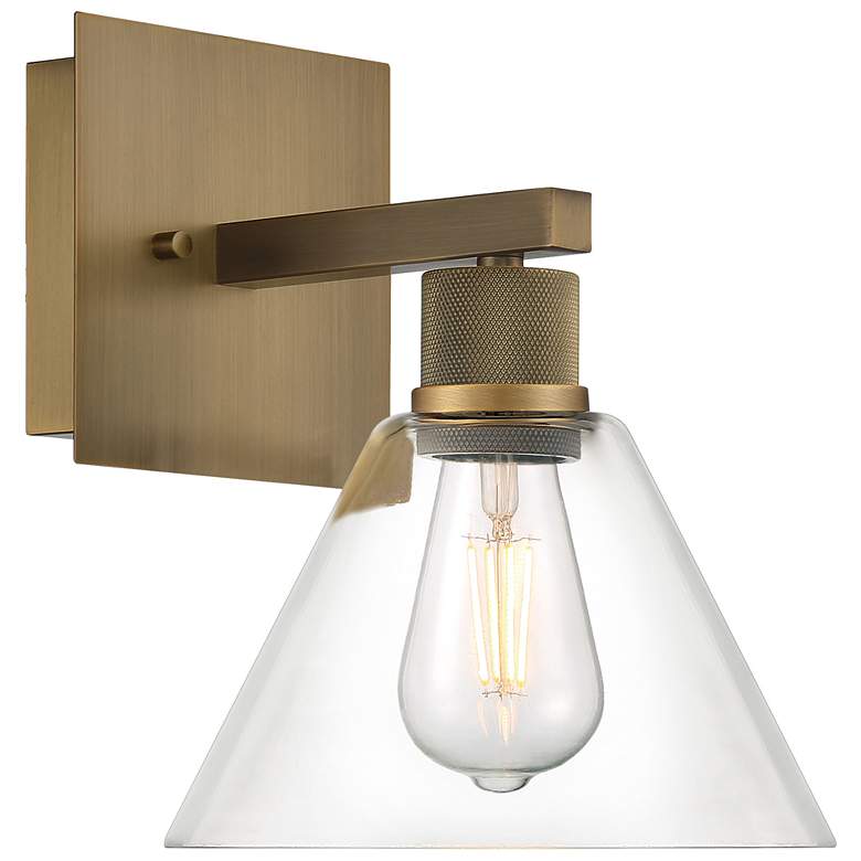 Image 1 Port Nine Martini E26 LED Wall Sconce - Antique Brushed Brass, Clear Glass