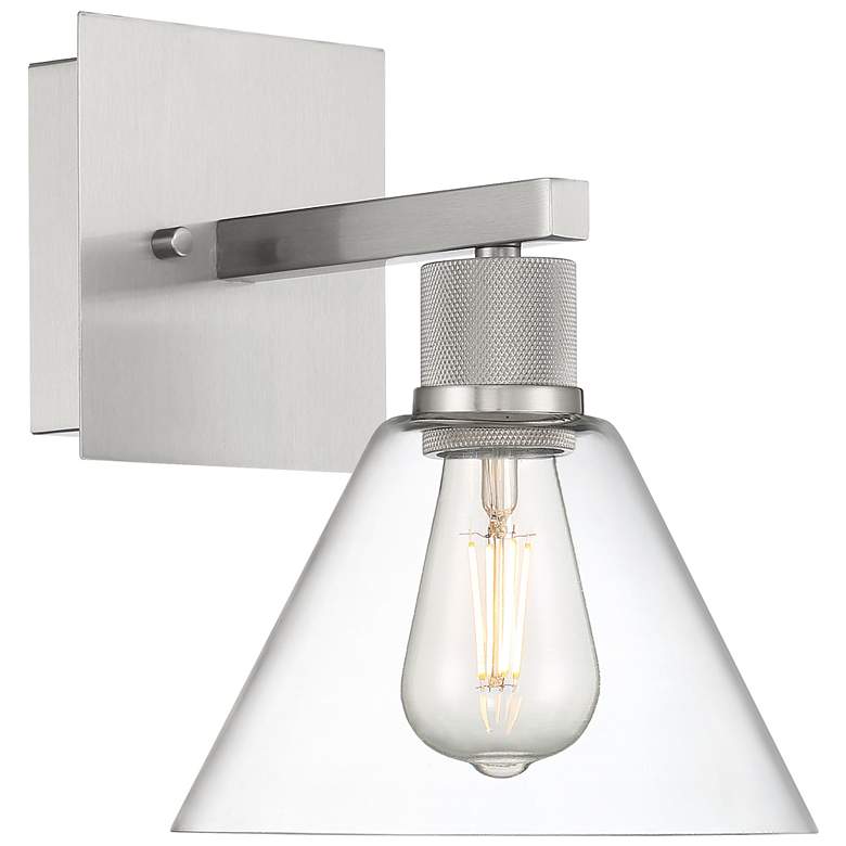 Image 1 Port Nine Martini E26 LED Wall Sconce - Brushed Steel - Clear Glass