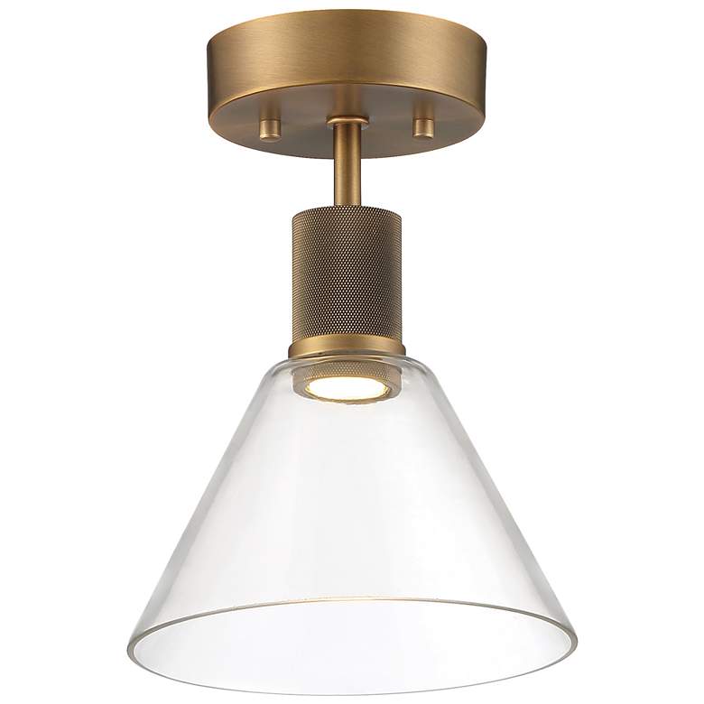 Image 1 Port Nine Martini LED Semi-Flush - Antique Brushed Brass - Clear Glass