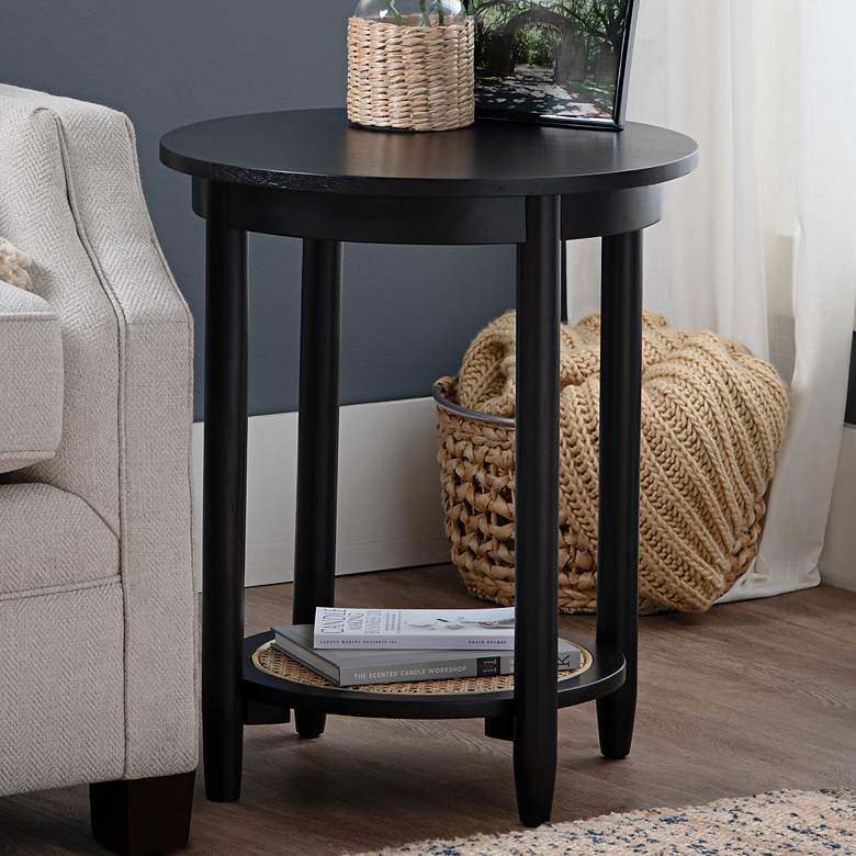 Image 2 Port Royal 20" Wide Painted Black Wood Round End Table