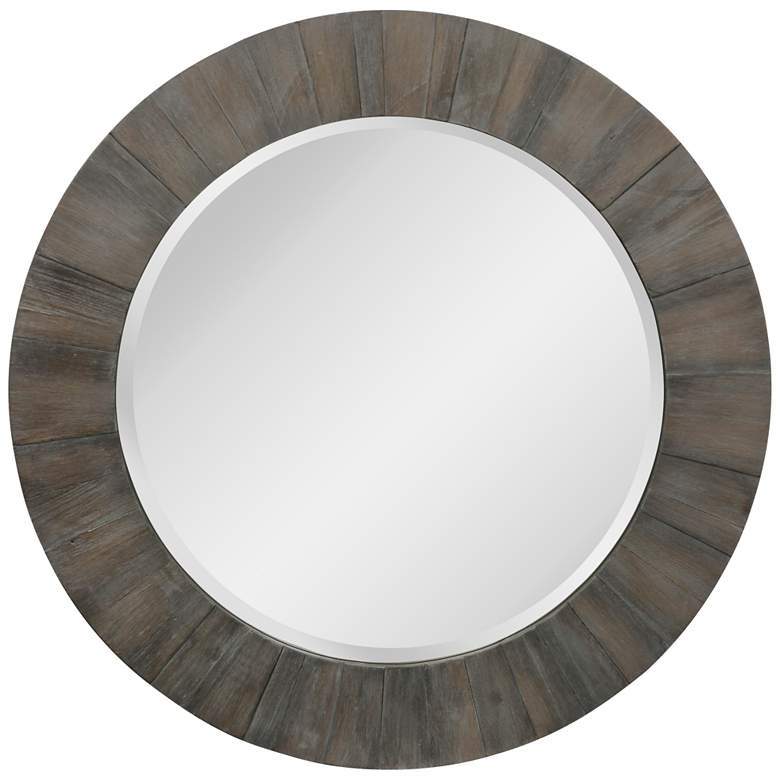 Image 1 Port Wyman Weathered Gray Wood 36" Round Wall Mirror