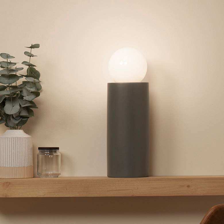 Image 1 Portable 16 1/2" High Pewter Green Ceramic Accent Table Lamp