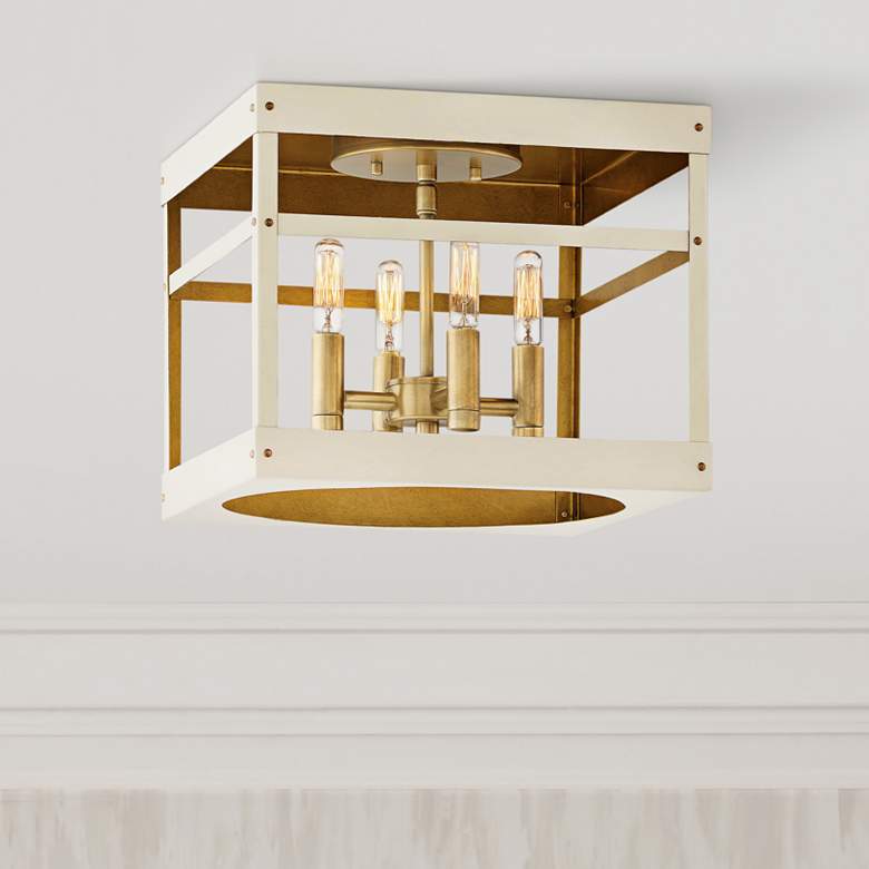 Image 1 Porter 12"W Heritage Brass and White 4-Light Ceiling Light