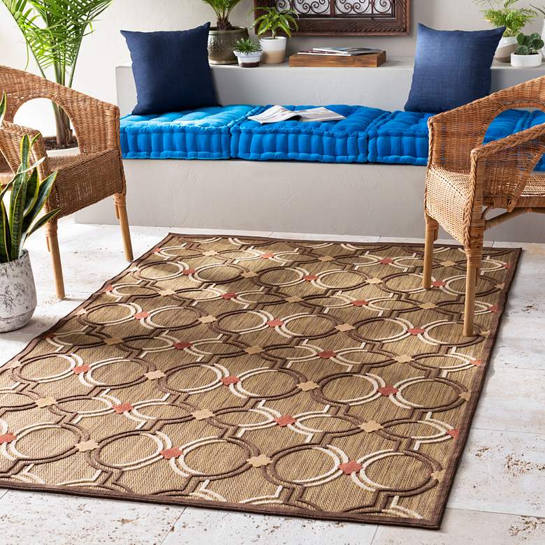 Image 1 Portera PRT-1049 5&#39;x7&#39;6 inch Khaki and Brown Outdoor Area Rug