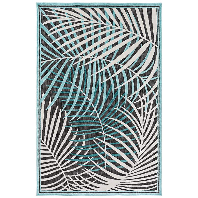 Image 2 Portera PRT-1062 5'x7'6" Teal and Ivory Outdoor Area Rug