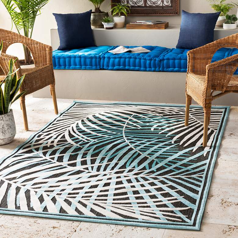 Image 1 Portera PRT-1062 5&#39;x7&#39;6 inch Teal and Ivory Outdoor Area Rug