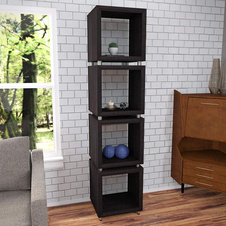 Image 1 Portgren 79" High Modern Dark Espresso Wood 4-Shelf Bookcase