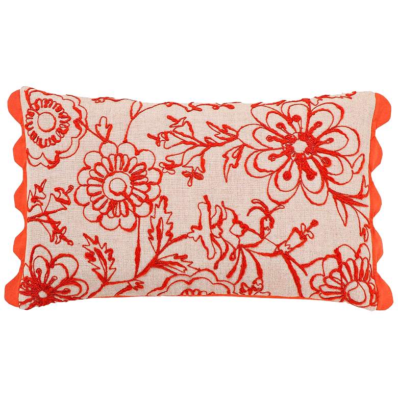 Image 1 Portia Orange Embroidered Floral 20" x 12" Accent Cushion