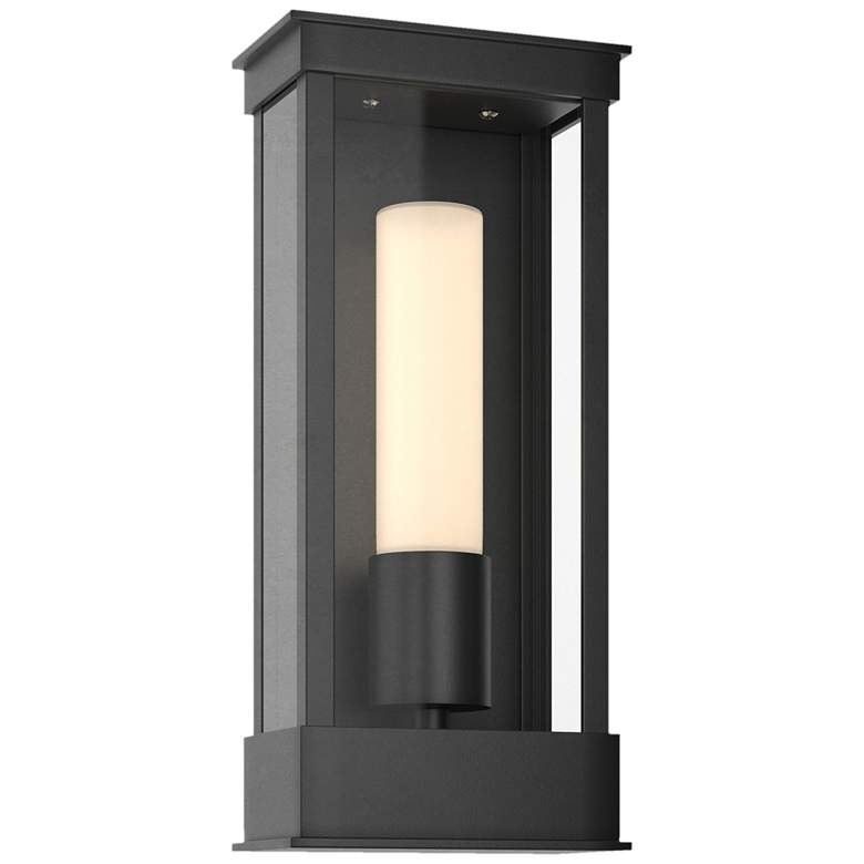 Image 1 Portico 14.8" High Small Coastal Black Outdoor Sconce With Opal Glass