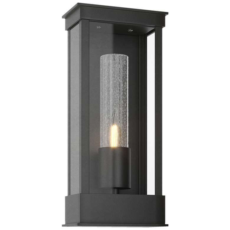 Image 1 Portico 14.8"H Small Black Outdoor Sconce w/ Seeded Clear Shade