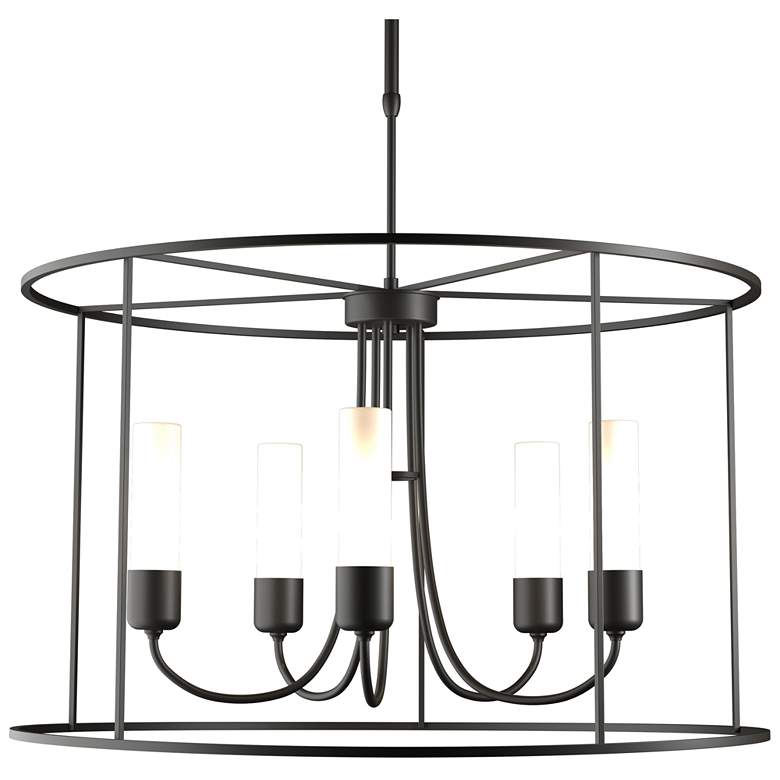 Image 1 Portico 32"W Oil Rubbed Bronze Long Drum Outdoor Pendant w/ Opal Shade