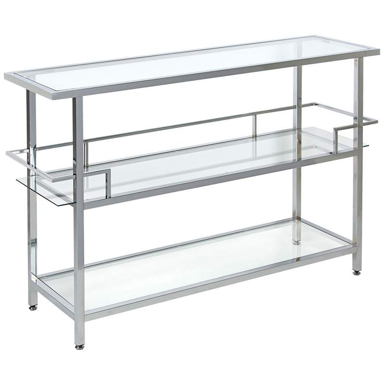 Image 1 Portico 52" Wide Chrome and Glass Modern Storage Bar Table