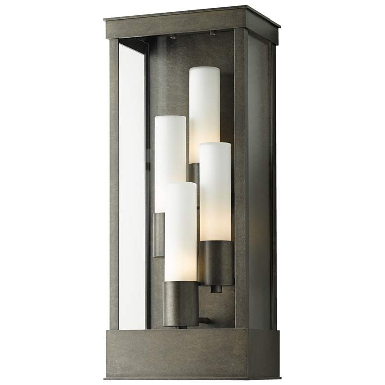 Image 1 Portico Coastal Dark Smoke Large Outdoor Sconce With Opal Glass