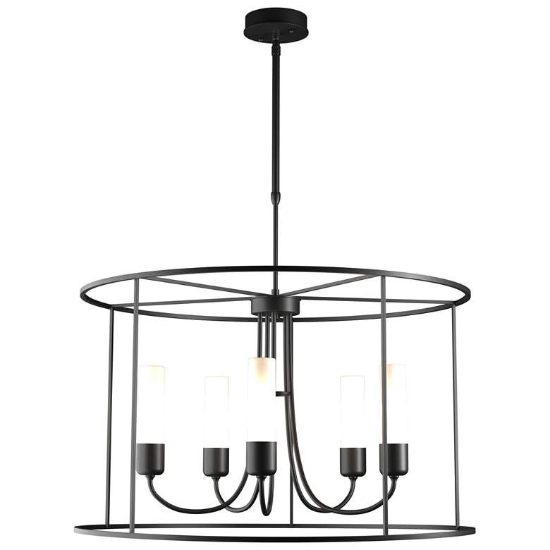 Image 1 Portico Drum 32 inch Coastal Black Long Outdoor Pendant with Opal Glass