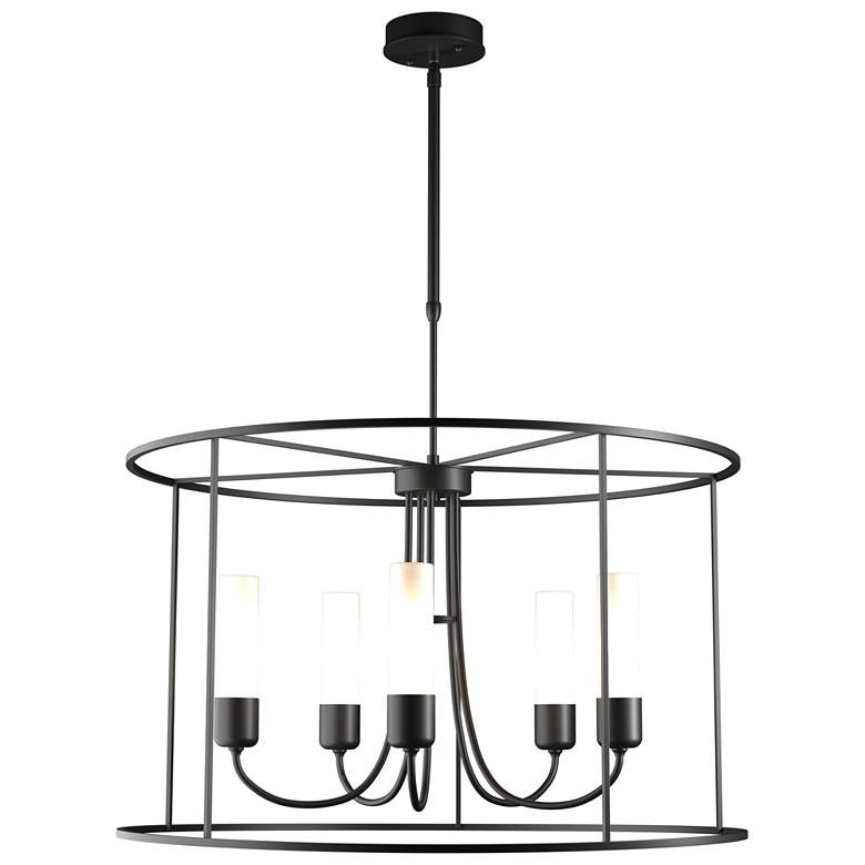 Image 1 Portico Drum Outdoor Pendant - Black Finish - Opal Glass - Standard