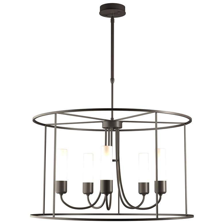 Image 1 Portico Drum Outdoor Pendant - Dark Smoke Finish - Opal Glass - Standard