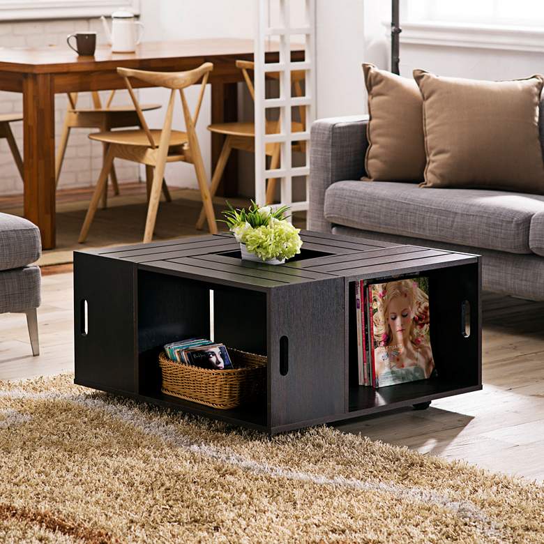 Image 3 Portins 31 1/2 inch Square Rustic Espresso Wood Coffee Table more views